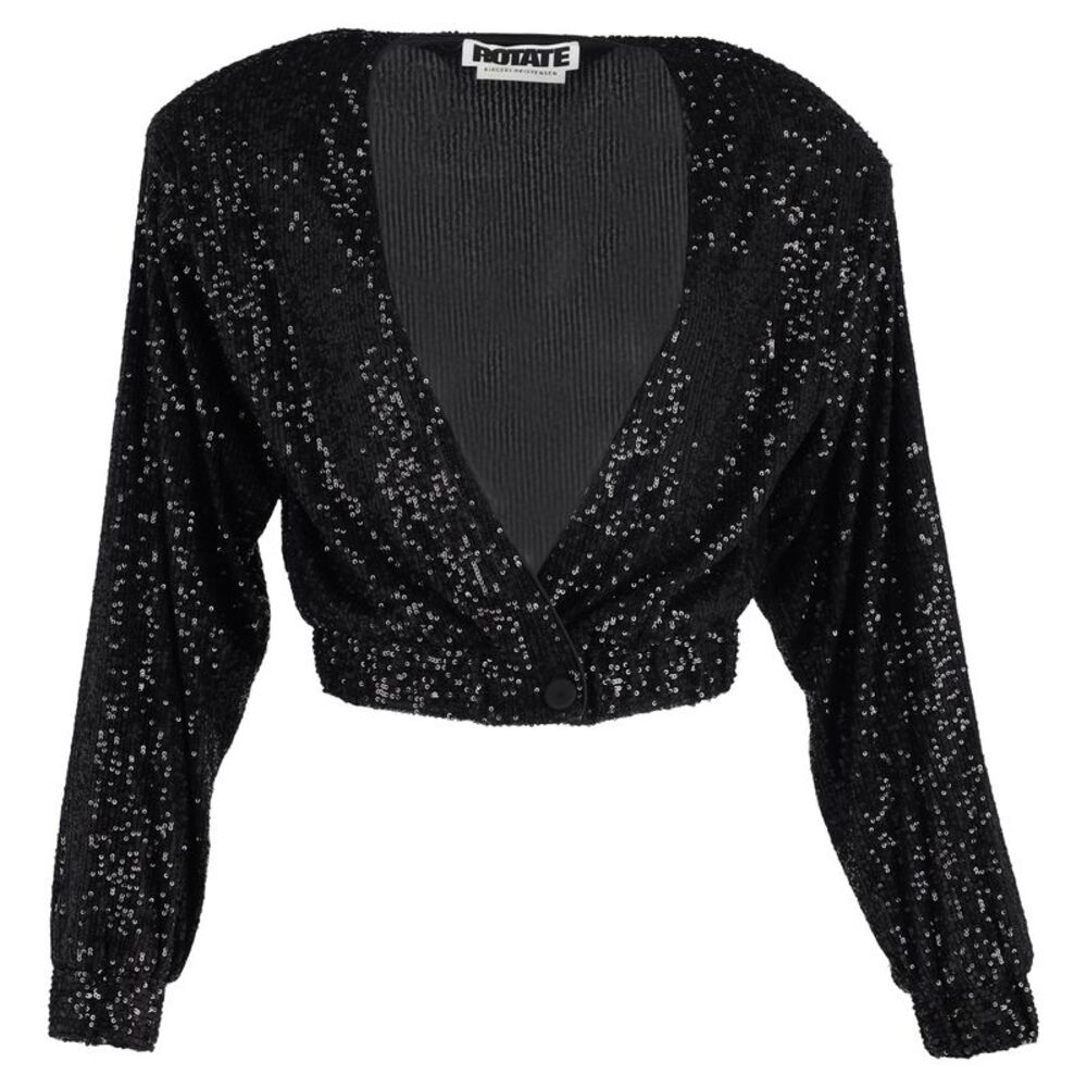 Rotate Birger Christensen Deep V-Neck Sequin-Detailed Jacket in Black Polyester